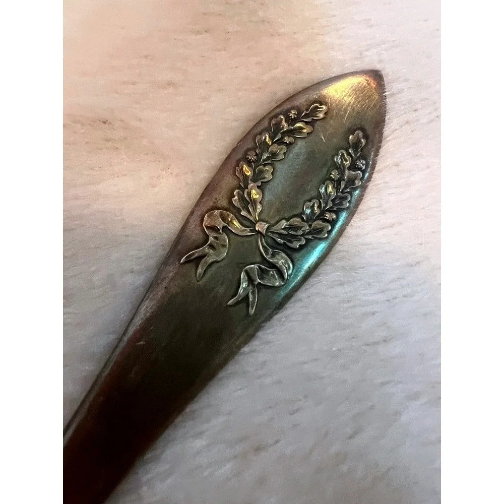Rockford Silver Plate Cold Meat Fork Laurel Wreath Ribbon Victorian Edwardian